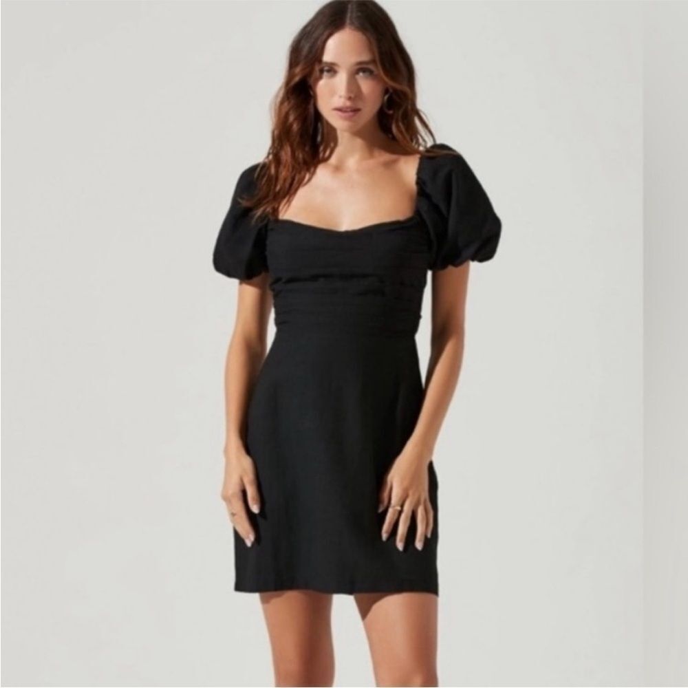 Astr the Label Linen Front Puff Sleeve Mini Dress Sz L